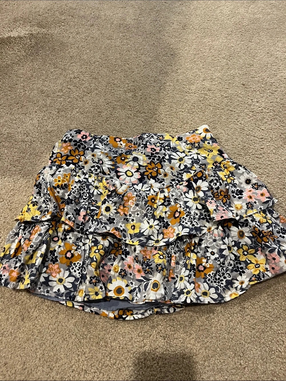women’s xs Floral Tiered Ruffle Skirt - Yellow, Pink, Black